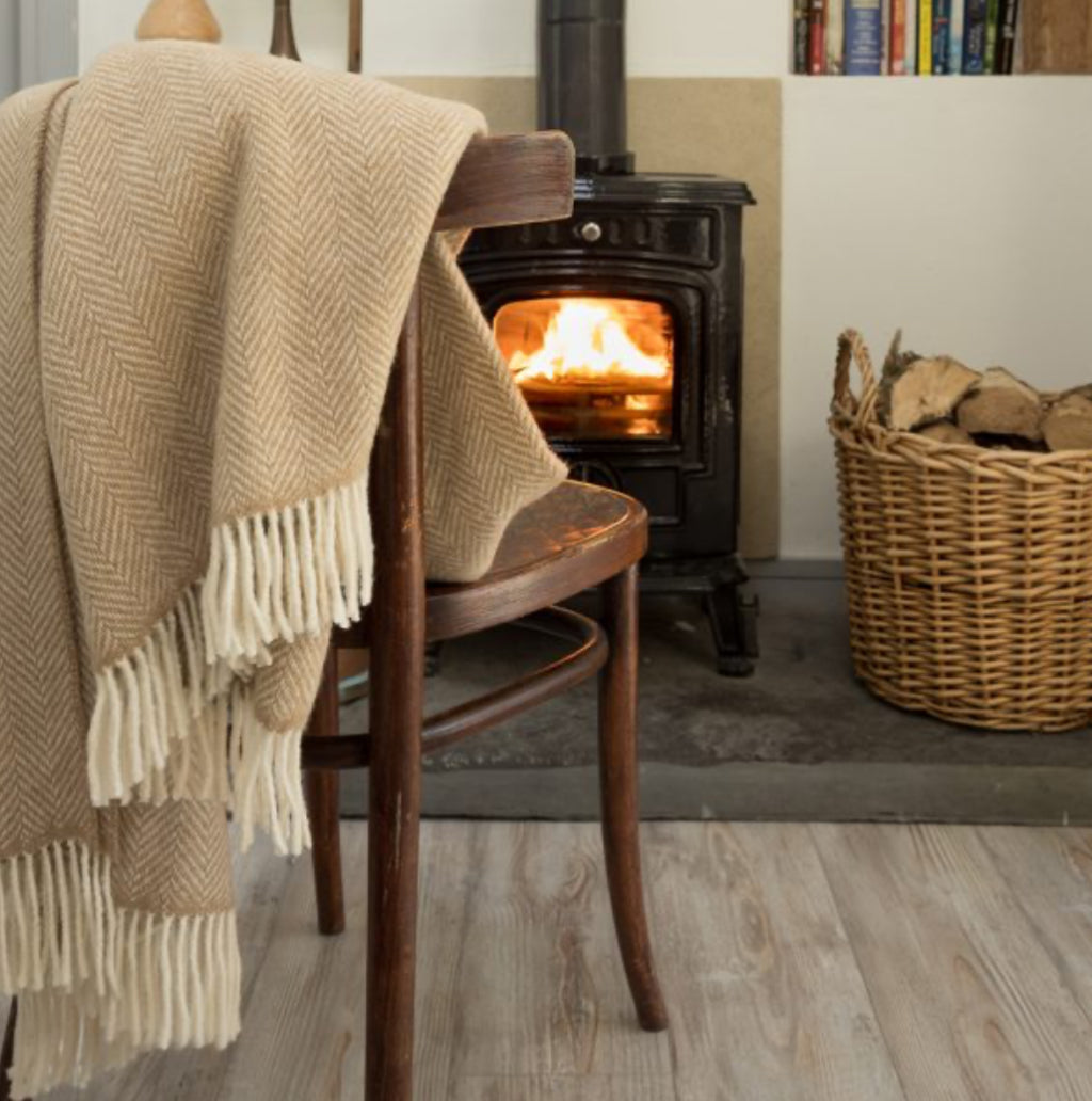 Beige Herringbone Cashmere Throw