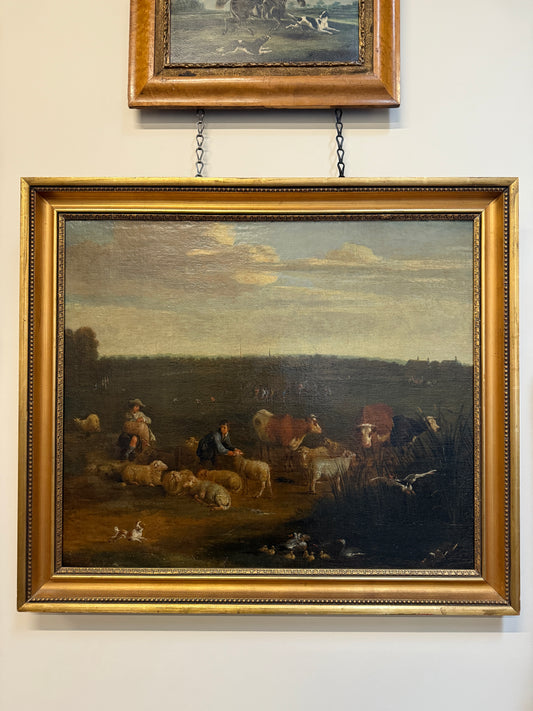 18th C. Shearing Day Oil Painting