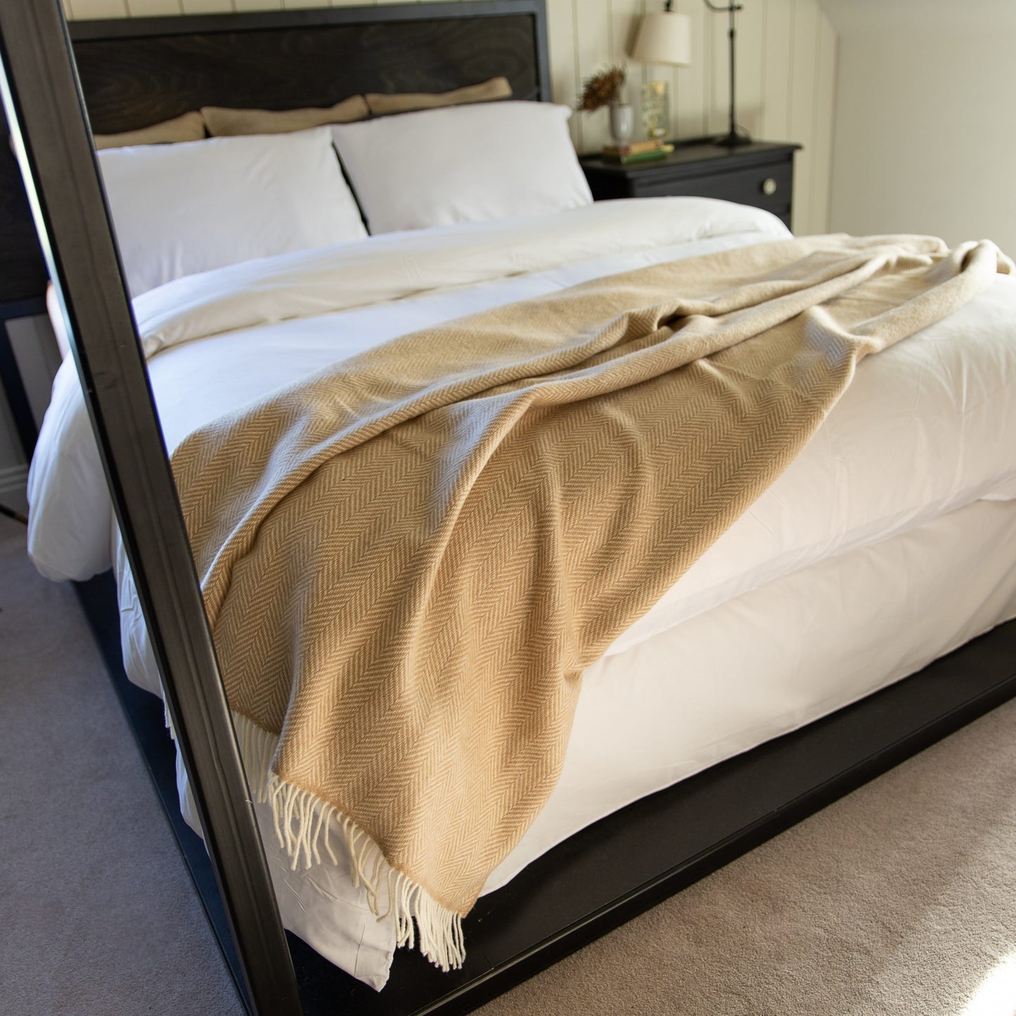 Beige Herringbone Cashmere Throw