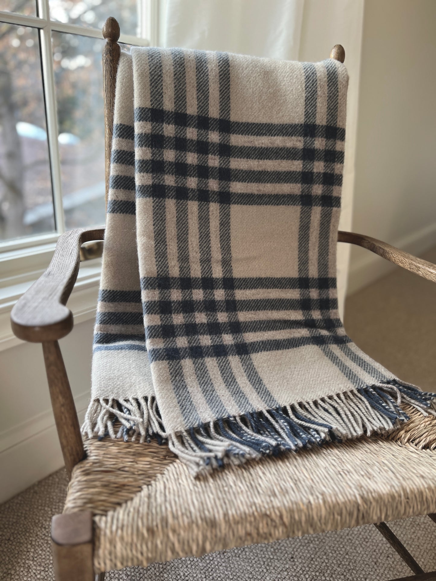 Olive or Slate Check Wool Throw