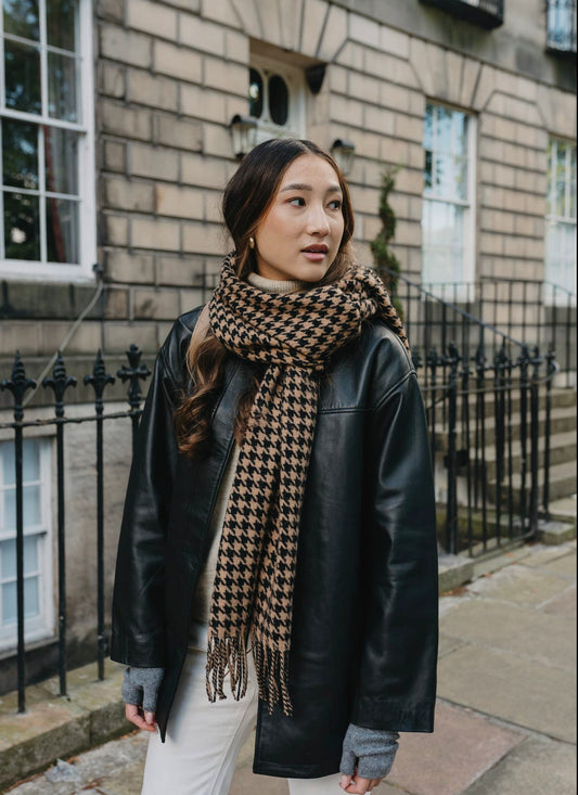 Camel Houndstooth Scarf