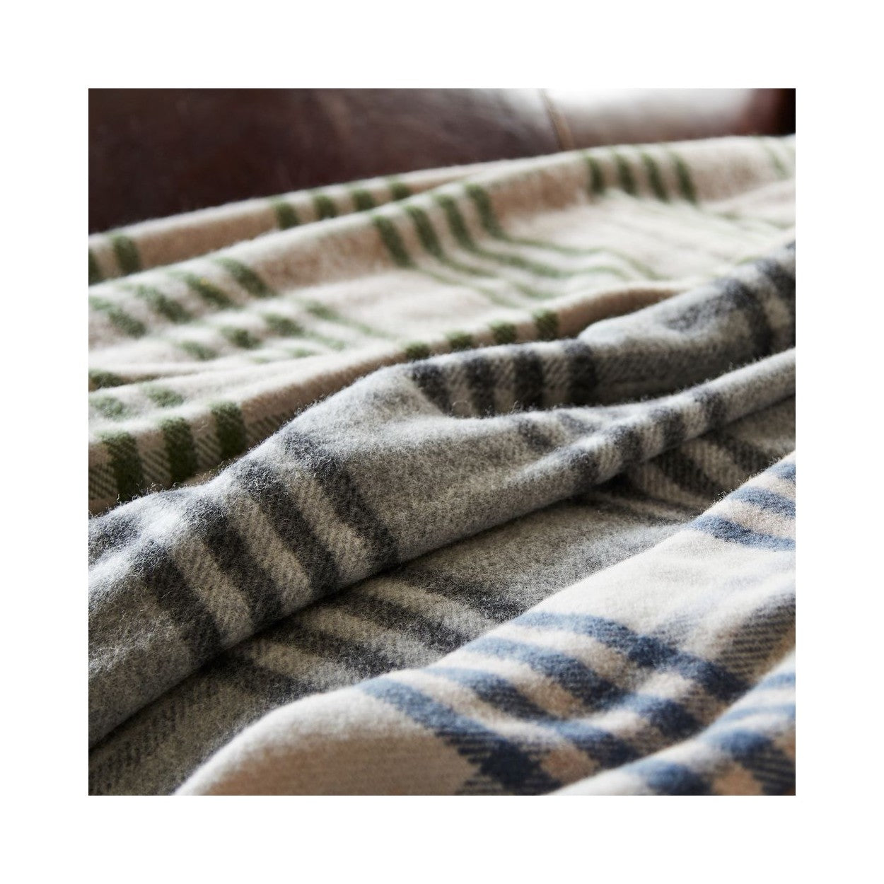 Olive or Slate Check Wool Throw