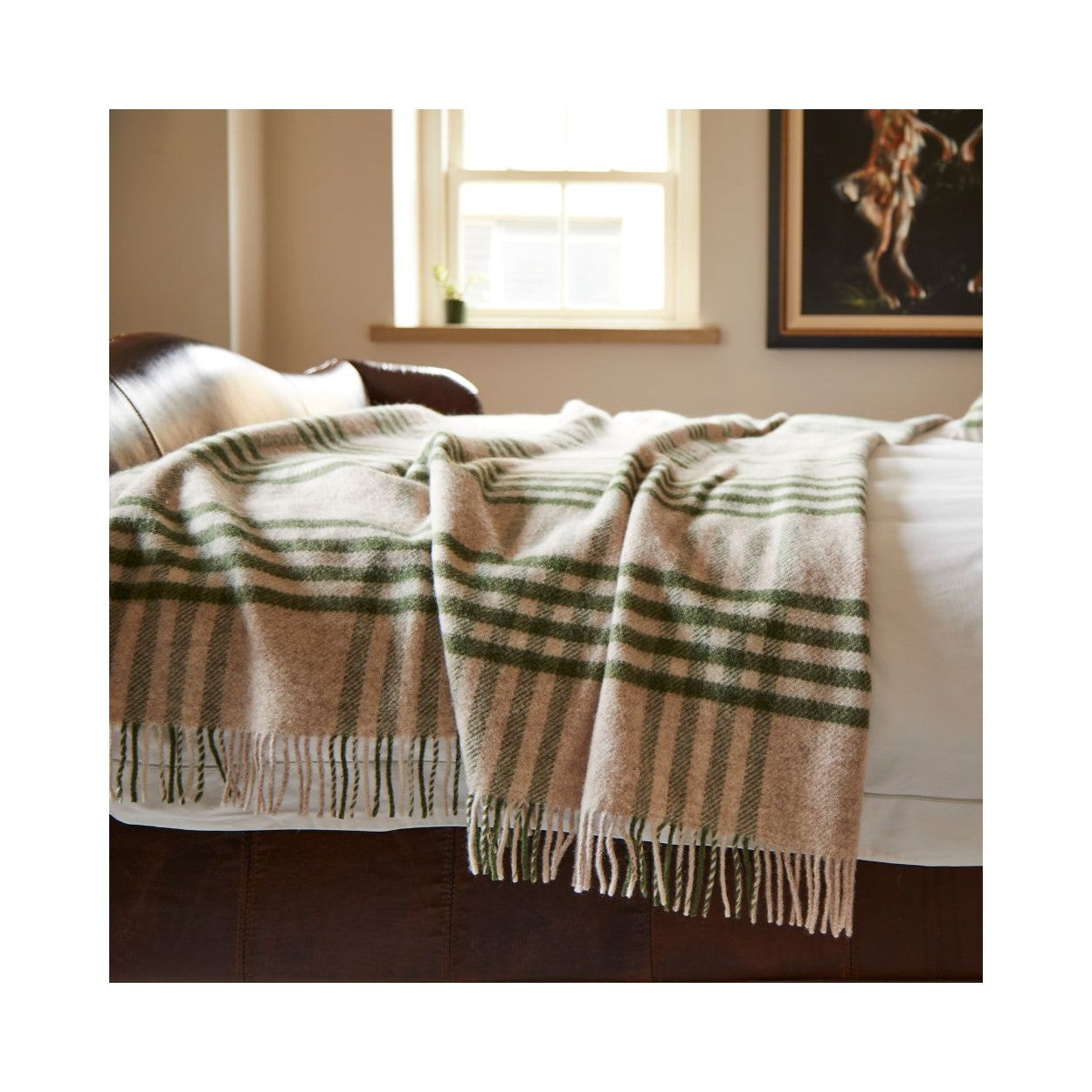 Olive or Slate Check Wool Throw