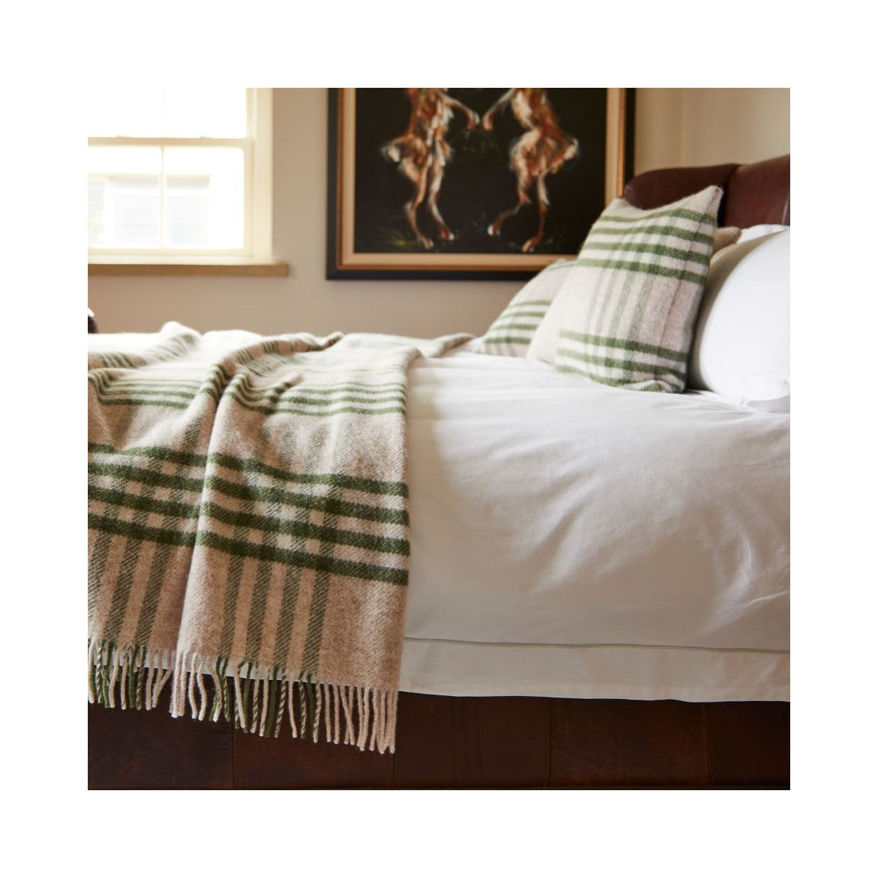 Olive or Slate Check Wool Throw