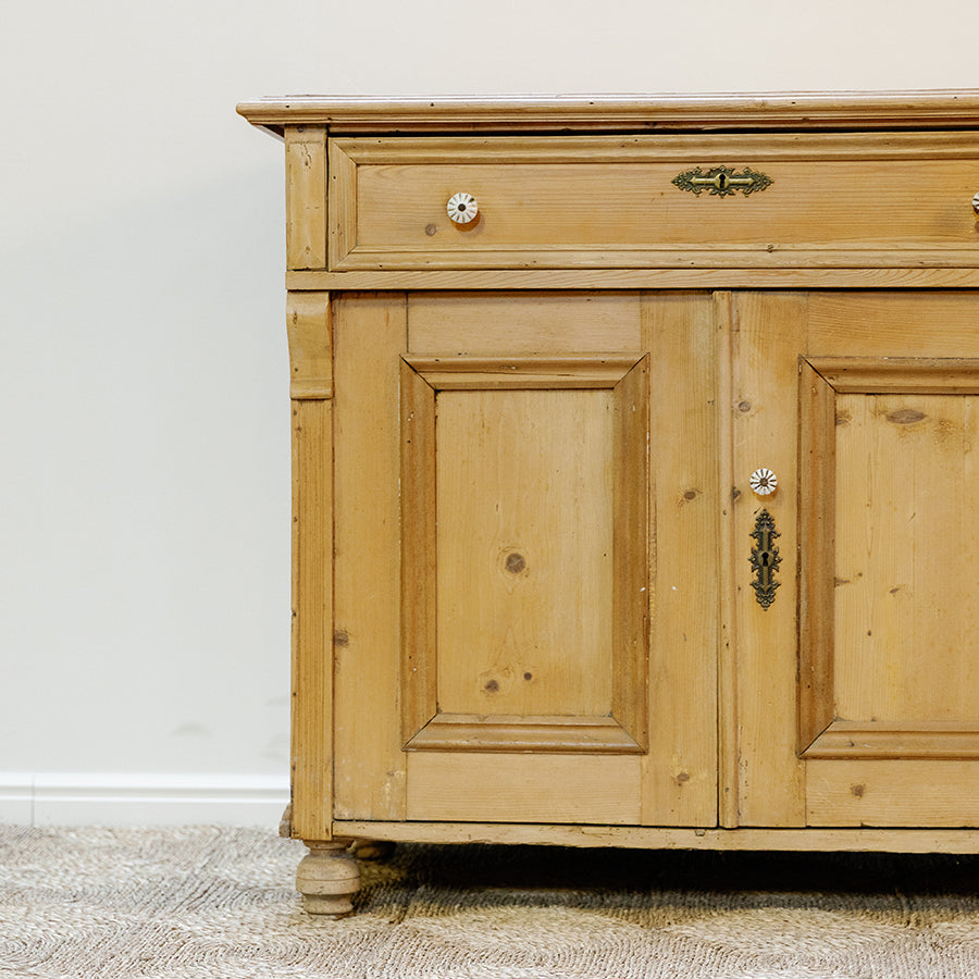 French Style Pine Kitchen Cupboard with Glass Doors