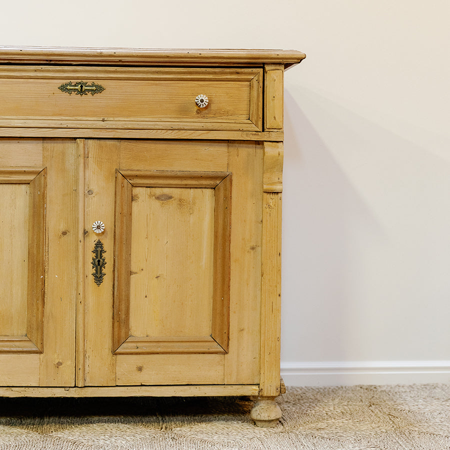 French Style Pine Kitchen Cupboard with Glass Doors