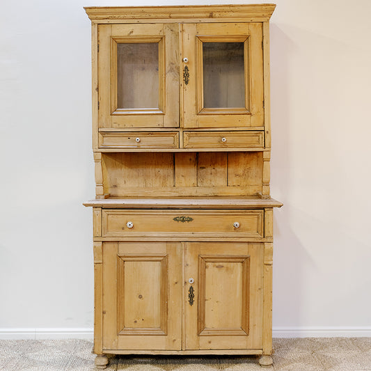 French Pine Kitchen Cupboard with Glass Doors