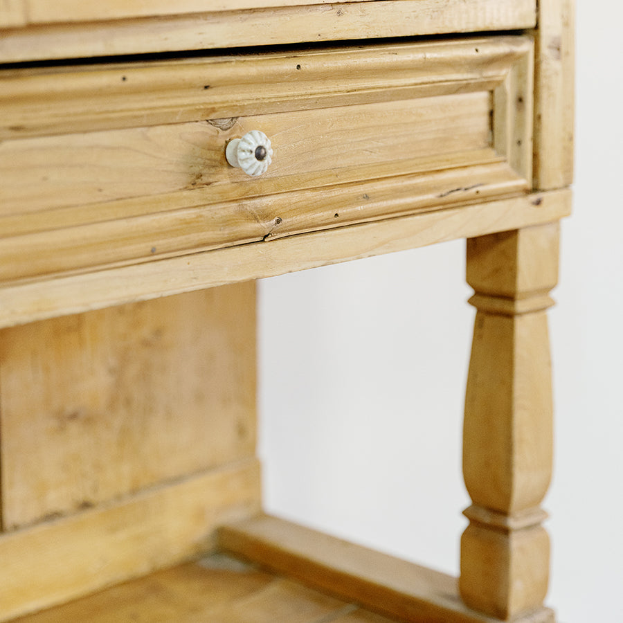 French Style Pine Kitchen Cupboard with Glass Doors