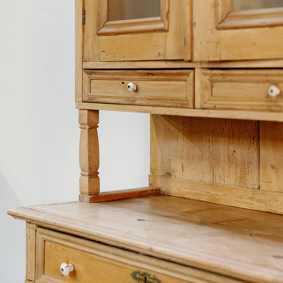 French Style Pine Kitchen Cupboard with Glass Doors