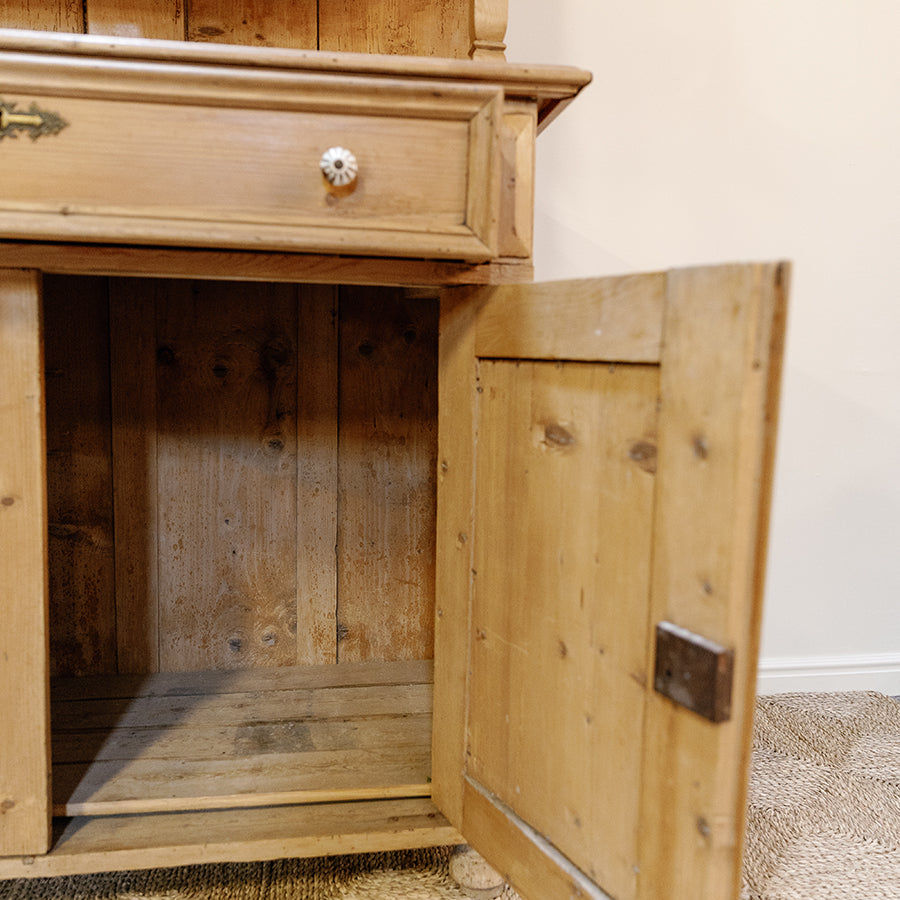 French Style Pine Kitchen Cupboard with Glass Doors
