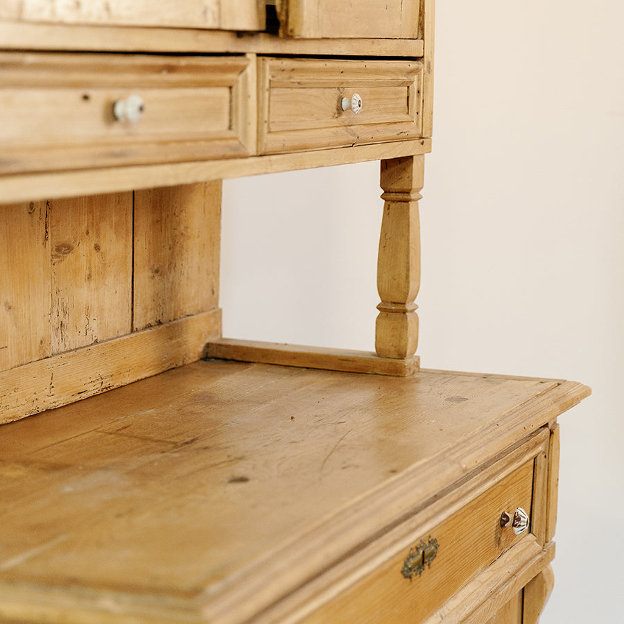 French Style Pine Kitchen Cupboard with Glass Doors