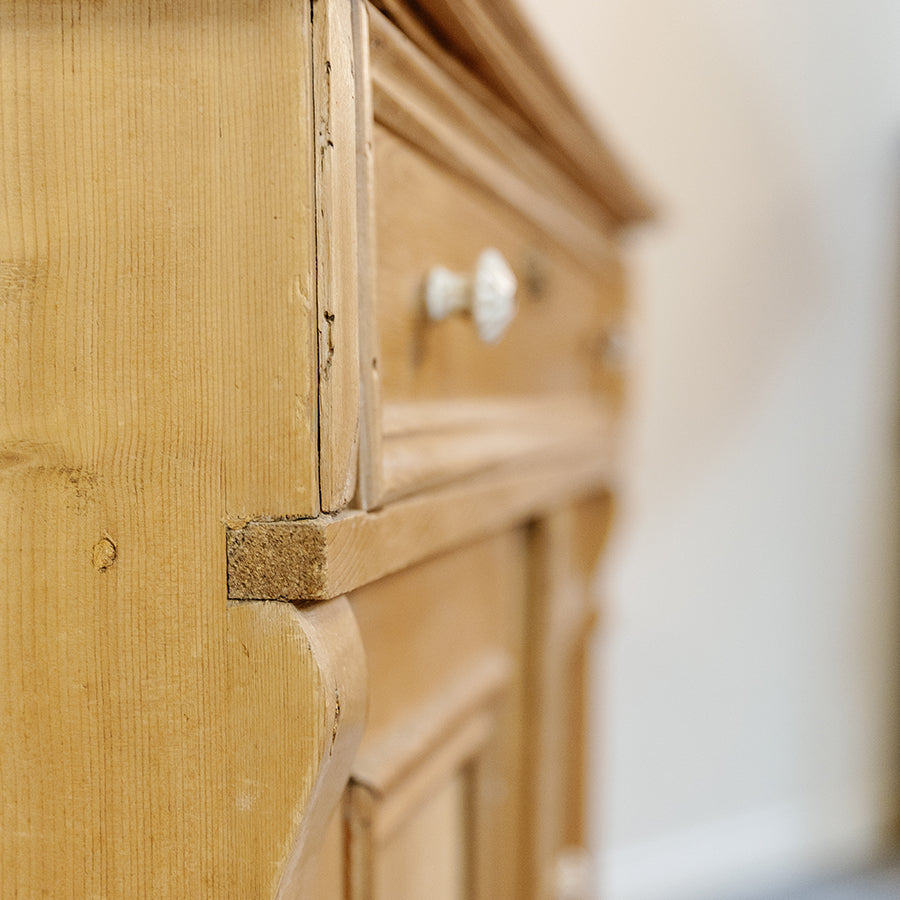 French Style Pine Kitchen Cupboard with Glass Doors