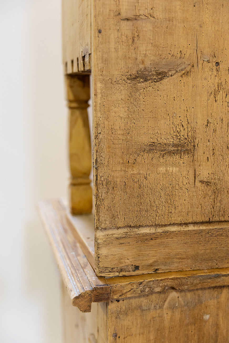 French Style Pine Kitchen Cupboard with Glass Doors