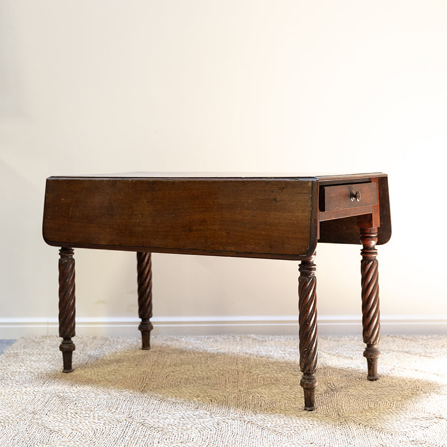 Casual Pembroke Table with Drop Leafs, Roped Legs and Drawer