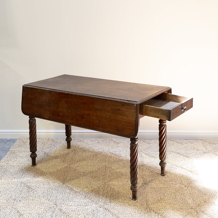 Casual Pembroke Table with Drop Leafs, Roped Legs and Drawer