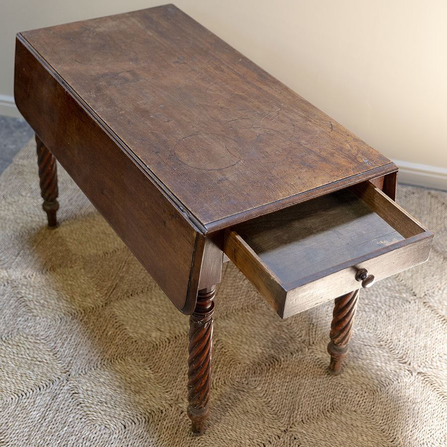 Casual Pembroke Table with Drop Leafs, Roped Legs and Drawer