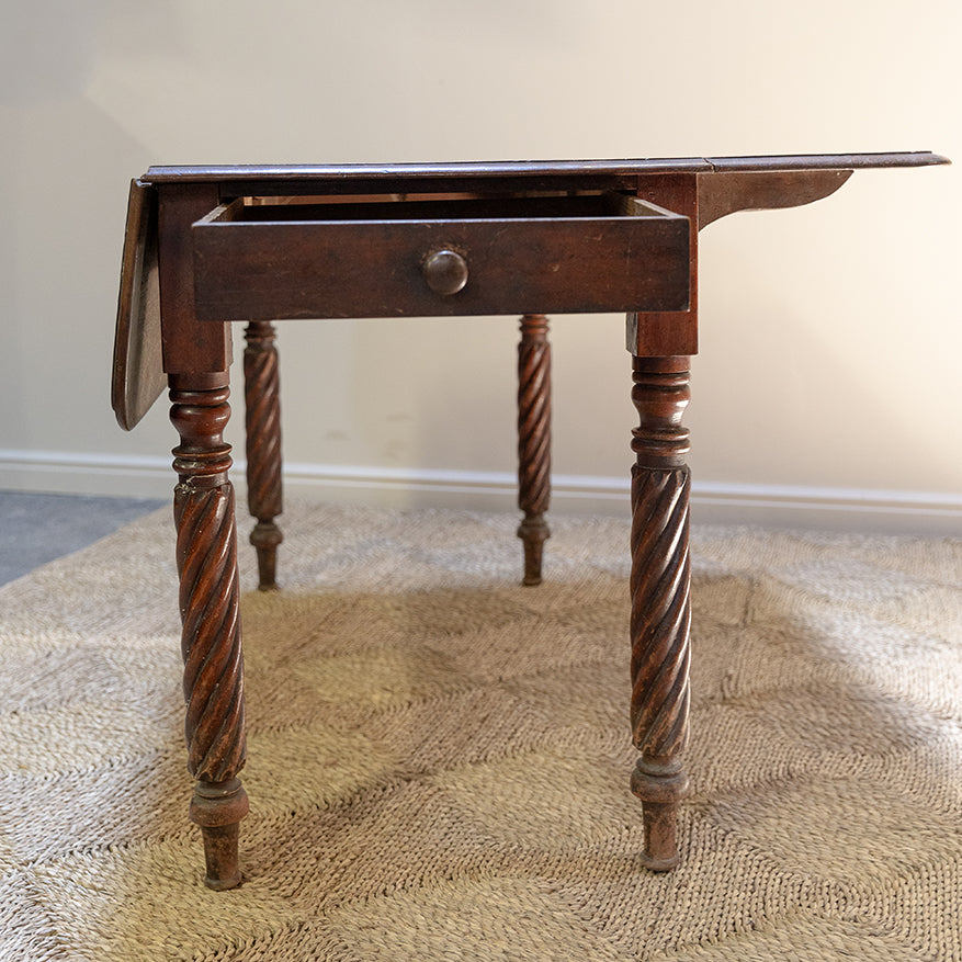 Casual Pembroke Table with Drop Leafs, Roped Legs and Drawer