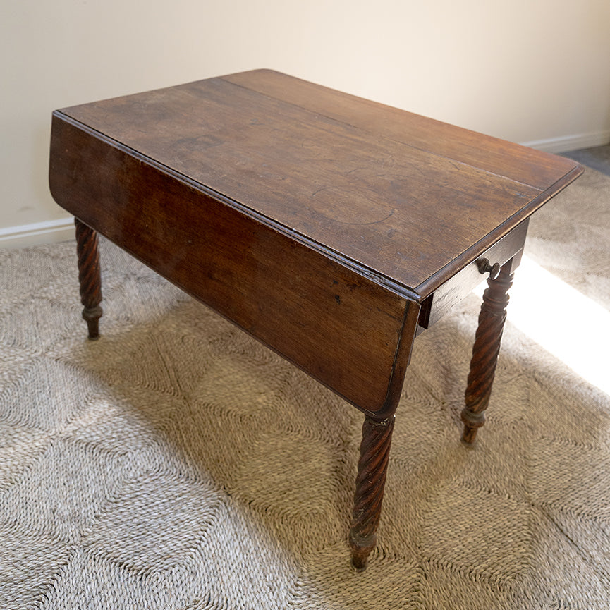 Casual Pembroke Table with Drop Leafs, Roped Legs and Drawer