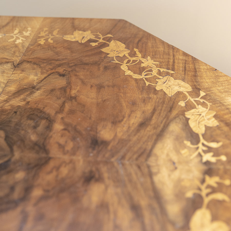 19th C Walnut Octagonal Occasional Table with Leafing Inlay