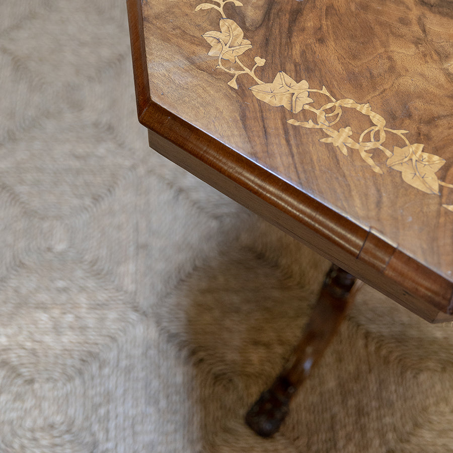 19th C Walnut Octagonal Occasional Table with Leafing Inlay