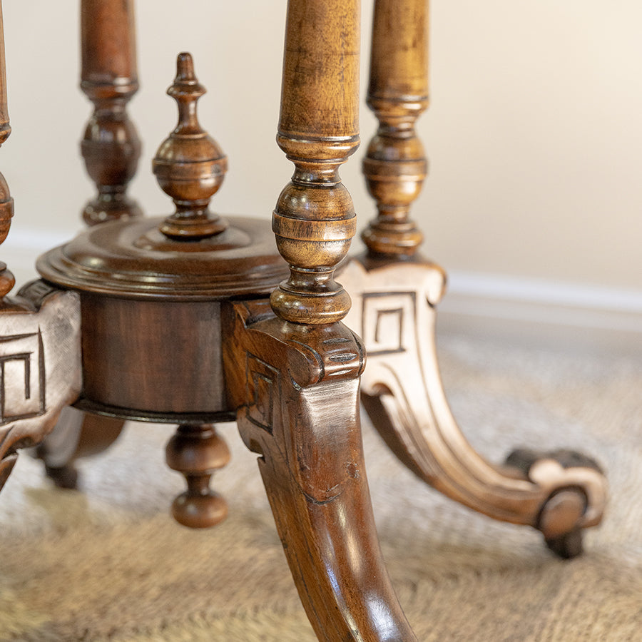 19th C Walnut Octagonal Occasional Table with Leafing Inlay