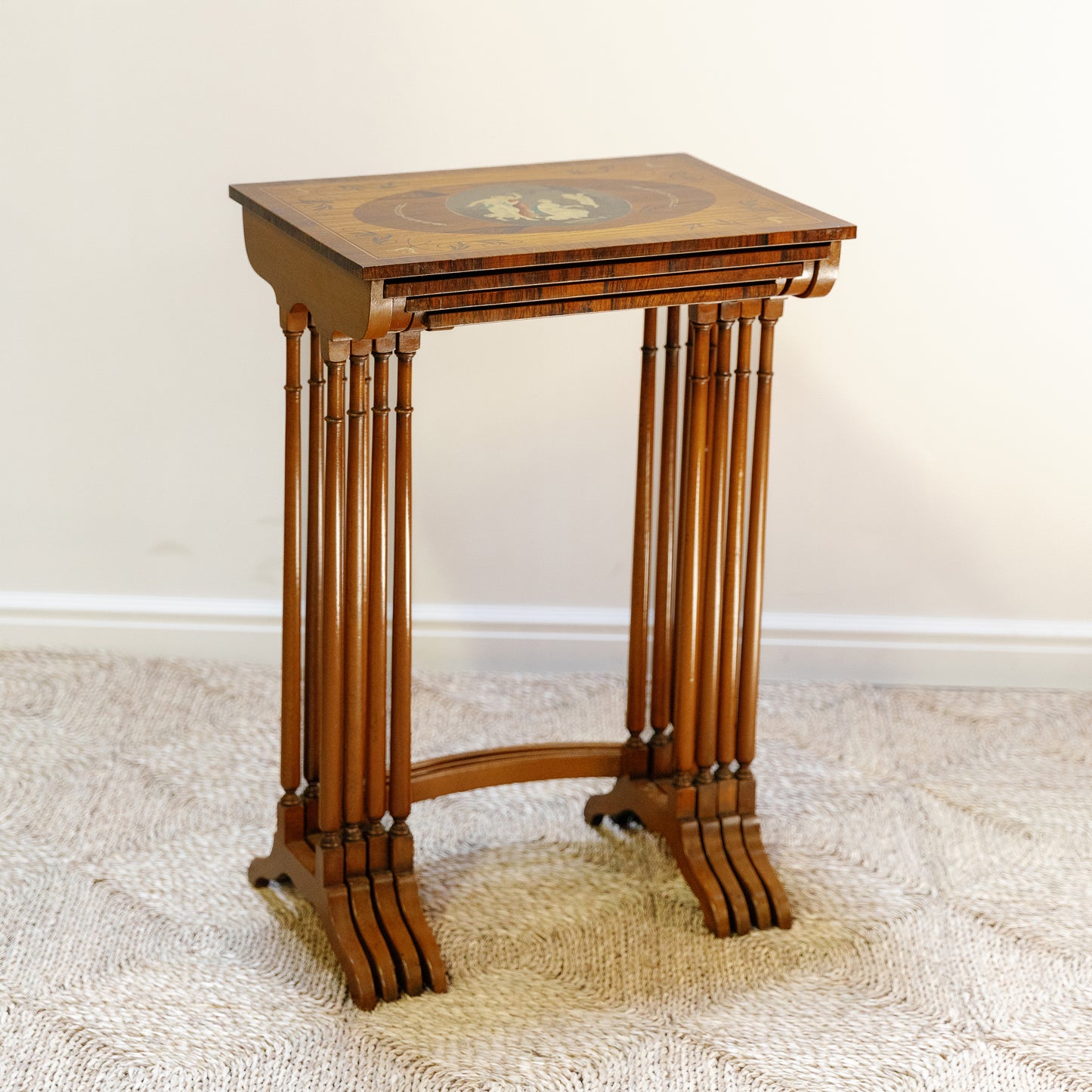 Early 20th Century 4 Handpainted Nesting Rosewood Tables