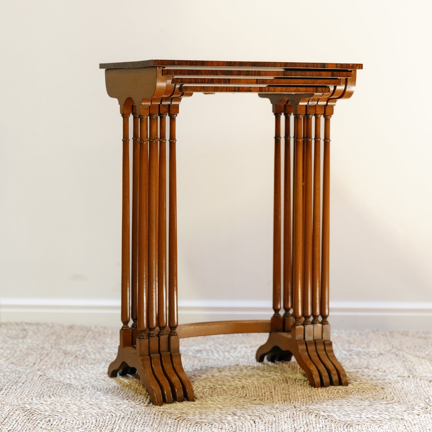 Early 20th Century 4 Handpainted Nesting Rosewood Tables