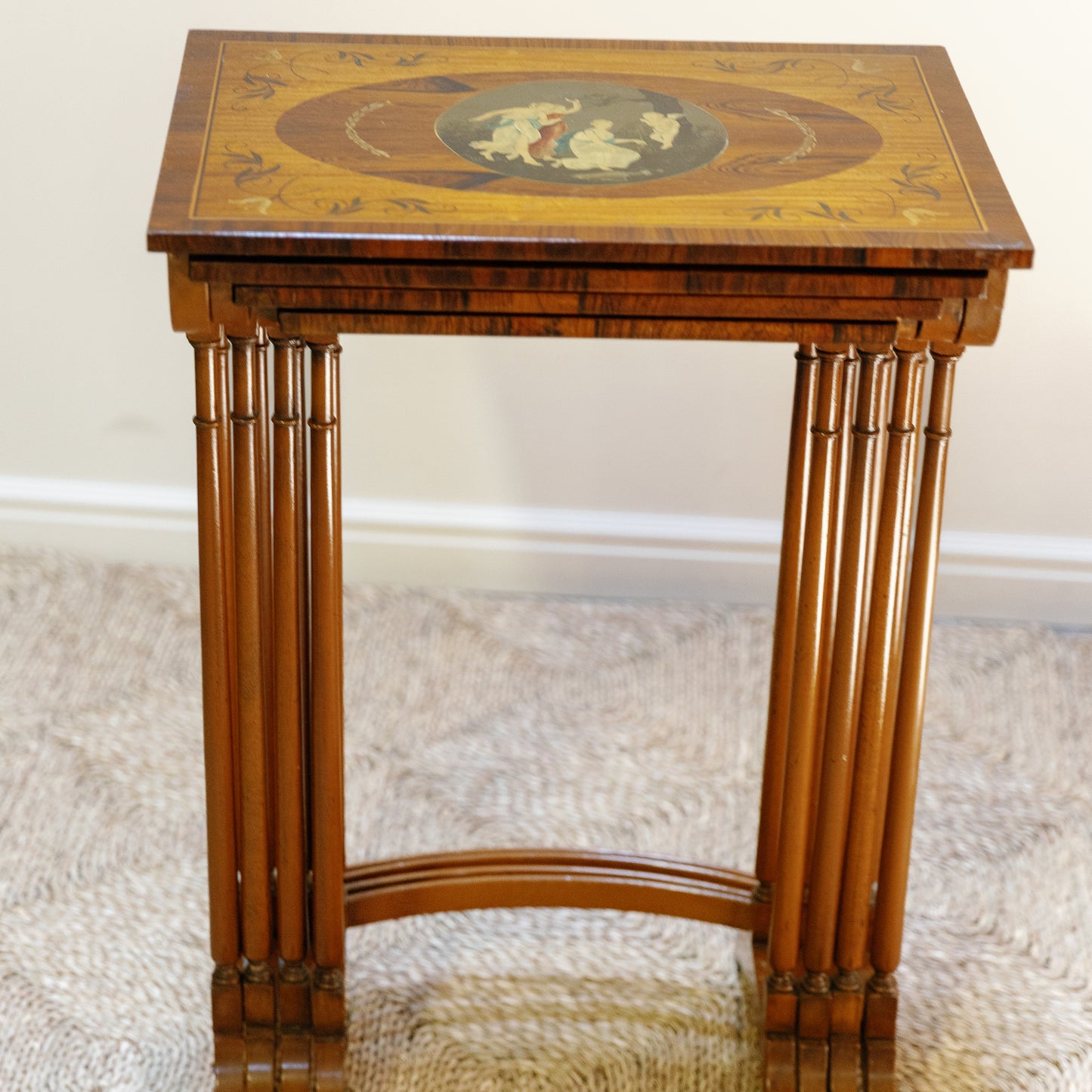 Early 20th Century 4 Handpainted Nesting Rosewood Tables