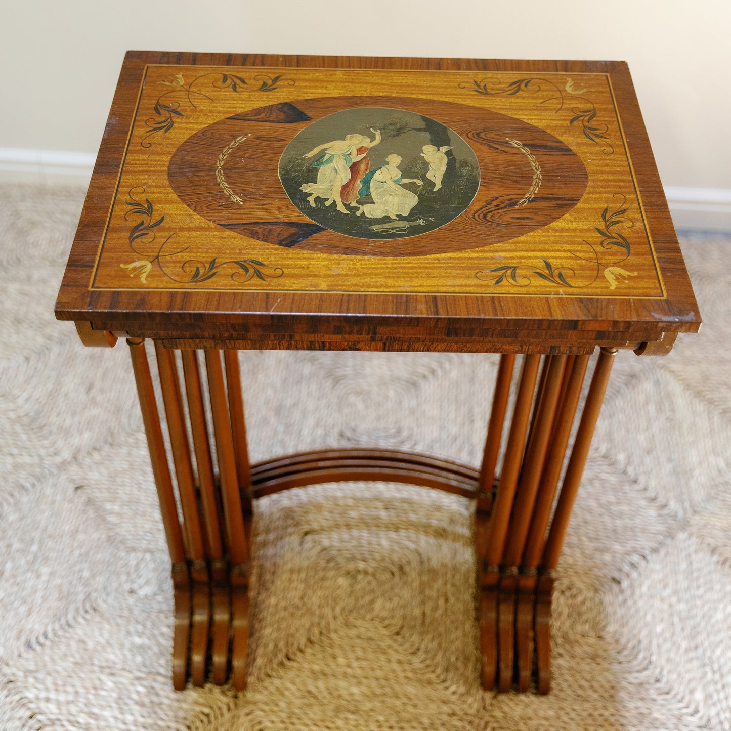 Early 20th Century 4 Handpainted Nesting Rosewood Tables