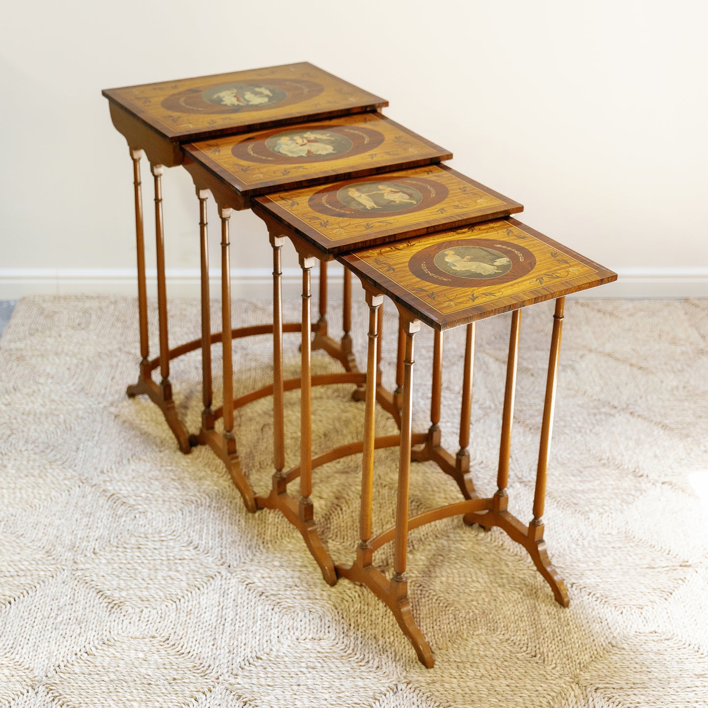 Early 20th Century 4 Handpainted Nesting Rosewood Tables