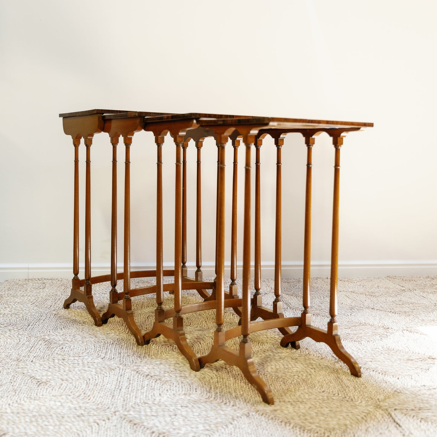 Early 20th Century 4 Handpainted Nesting Rosewood Tables