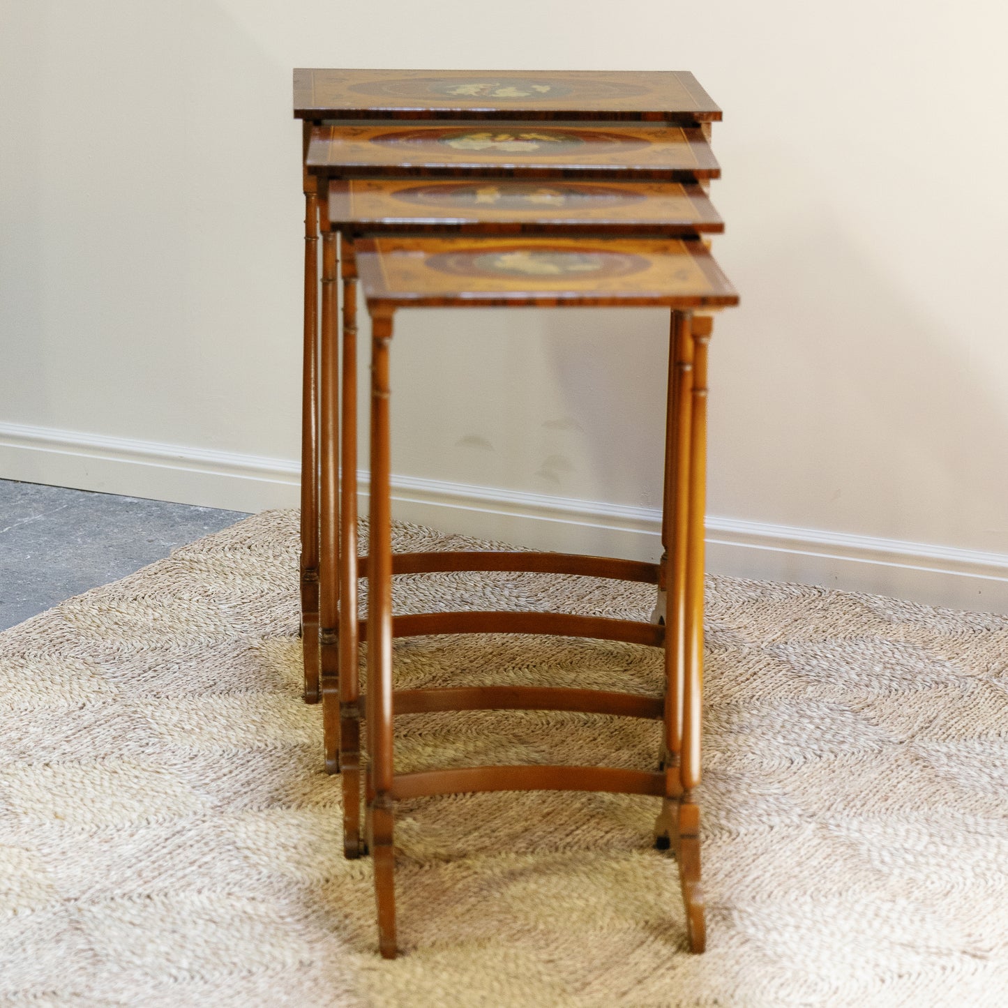 Early 20th Century 4 Handpainted Nesting Rosewood Tables