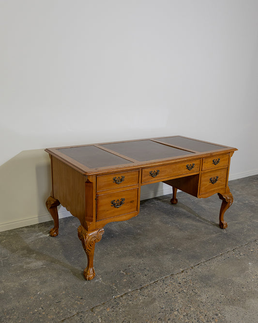 Chippendale Style Leather Top Kneehole Desk