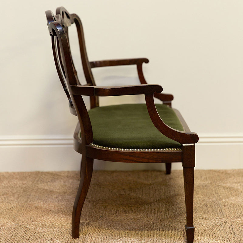 Edwardian Inlaid Velvet Bench