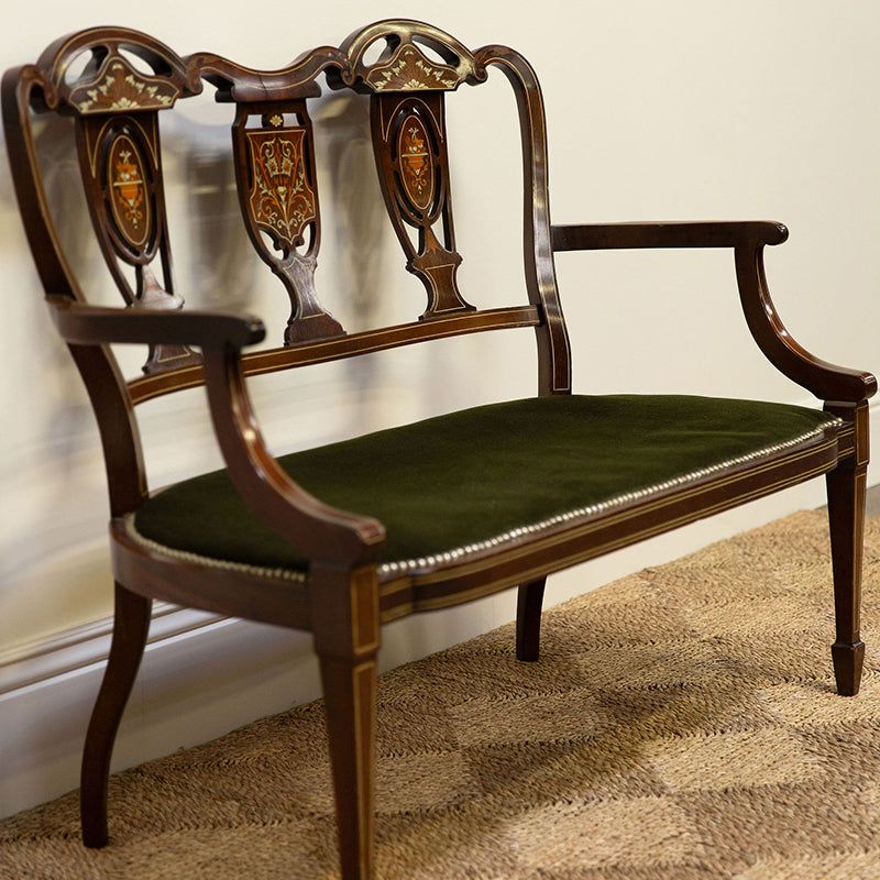Edwardian Inlaid Velvet Bench