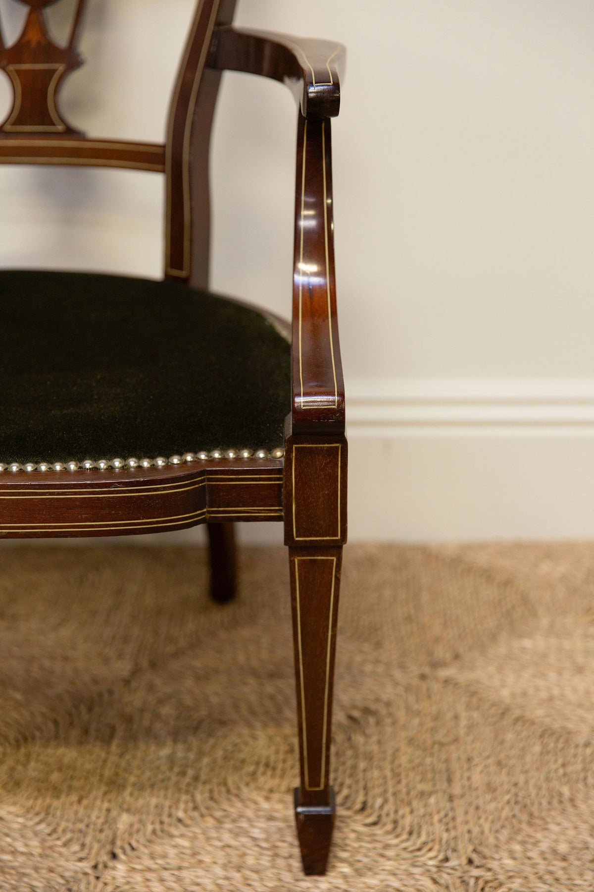 Edwardian Inlaid Velvet Bench
