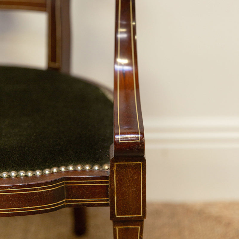 Edwardian Inlaid Velvet Bench