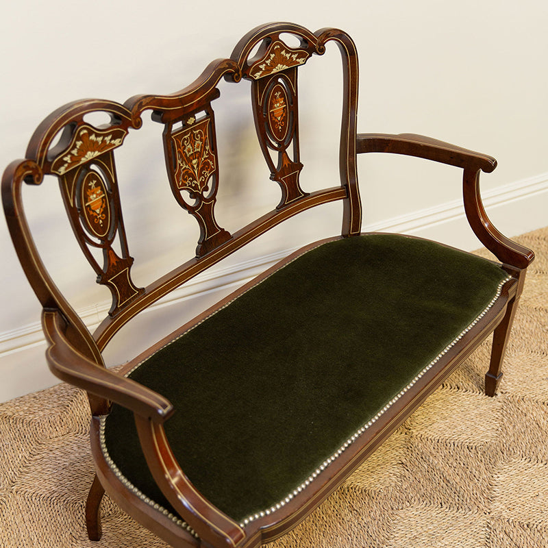 Edwardian Inlaid Velvet Bench