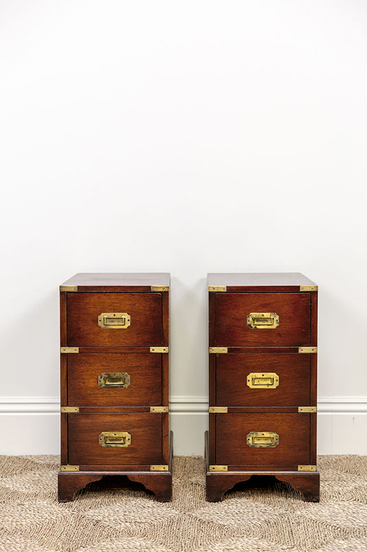 Mahogony Brass Bedside Tables (petite set of 2)