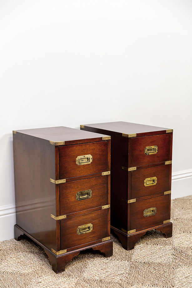 Mahogony Brass Bedside Tables (petite set of 2)