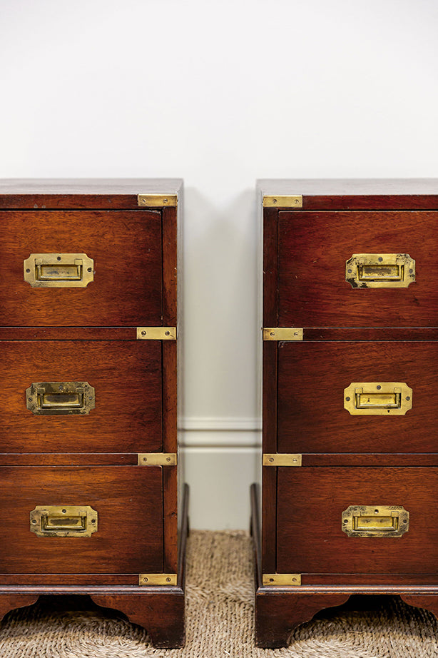 Mahogony Brass Bedside Tables (petite set of 2)