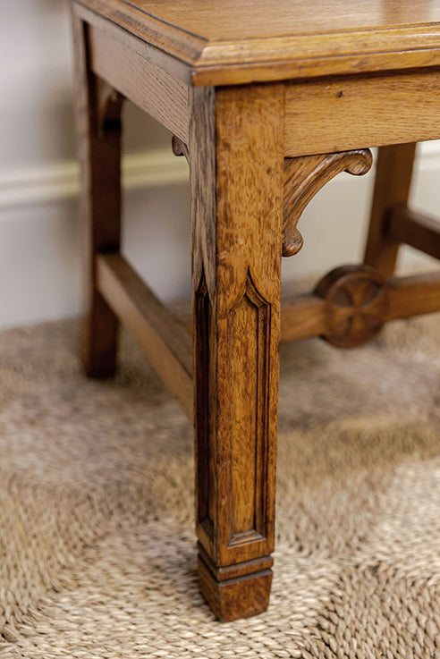 Oak Church Hall Chairs "In His Name" Latin Carved Monogram (pair)