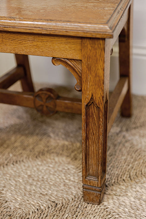 Oak Church Hall Chairs "In His Name" Latin Carved Monogram (pair)