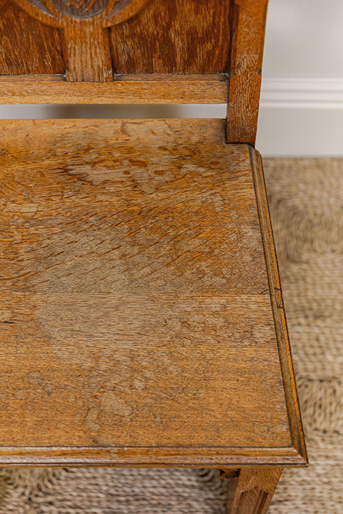 Oak Church Hall Chairs "In His Name" Latin Carved Monogram (pair)