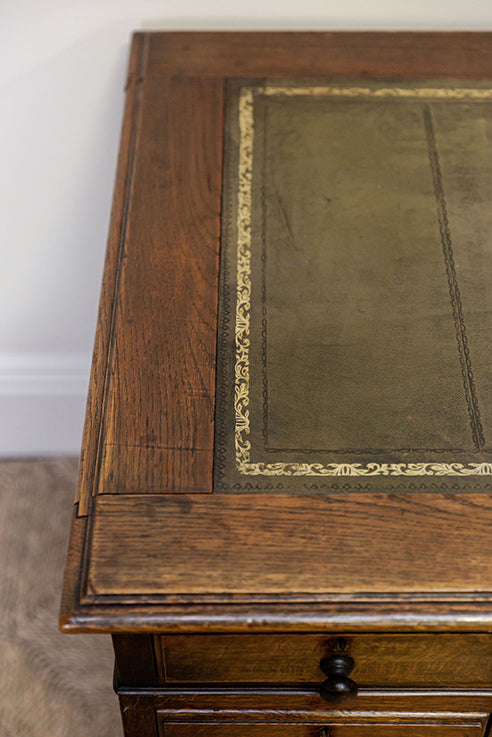 Oak Pedestal Desk with Leather Top