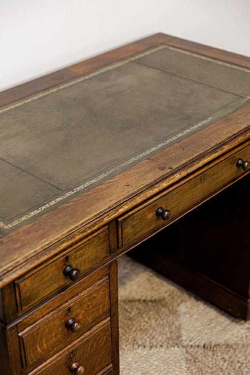 Oak Pedestal Desk with Leather Top
