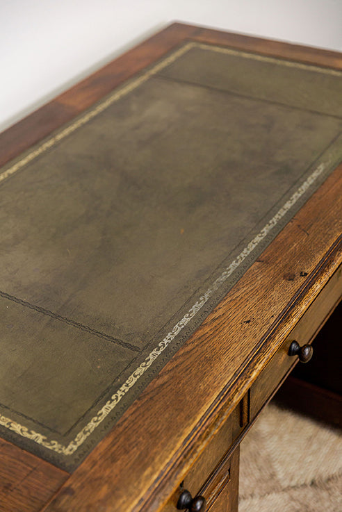 Oak Pedestal Desk with Leather Top