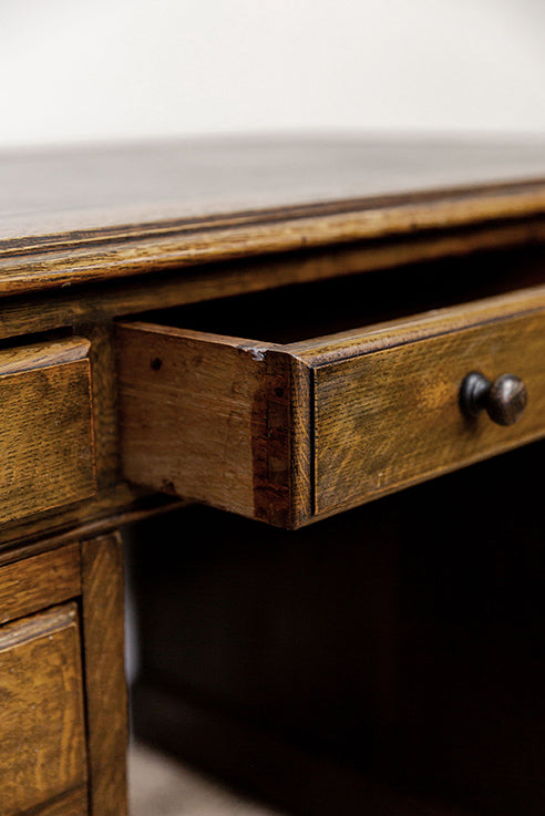 Oak Pedestal Desk with Leather Top