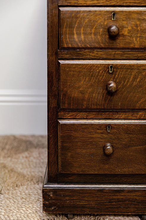 Oak Pedestal Desk with Leather Top