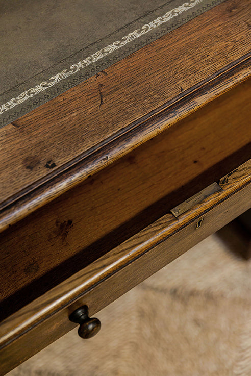 Oak Pedestal Desk with Leather Top